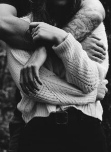 Black and white photo of a couple embracing, representing the soulmate myth and what the Bible really says about finding the one
